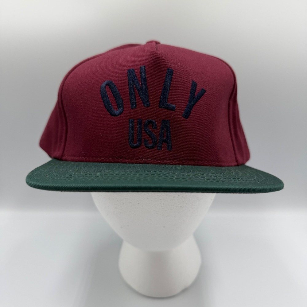 Only NY USA Snapback Hat Burgundy Green Flat Brim Made in USA Streetwear Cap NEW
